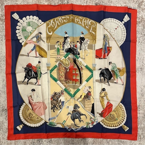 Hermes Silk Scarf PLAZA DE TOROS Foulard Carre HUBERT DE WATRIGANT 35x35” - Picture 9 of 9